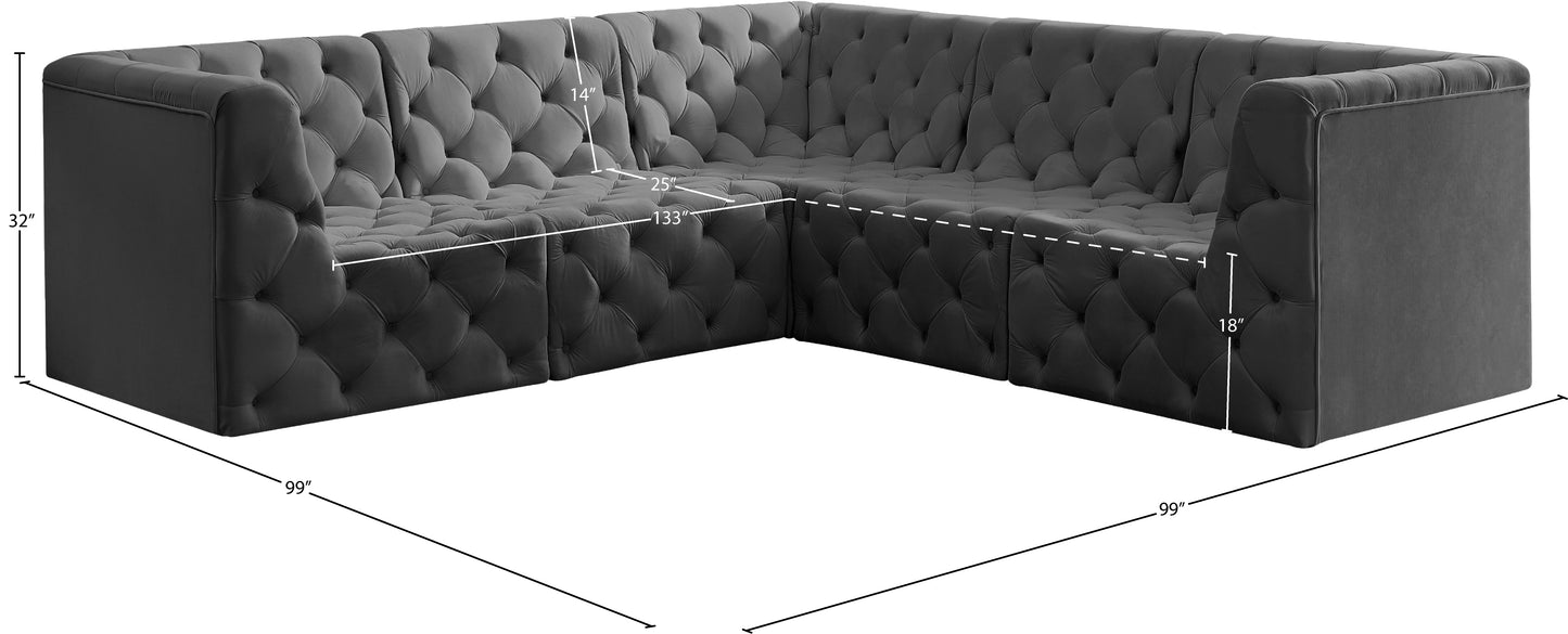 luna grey velvet modular sectional sec5c