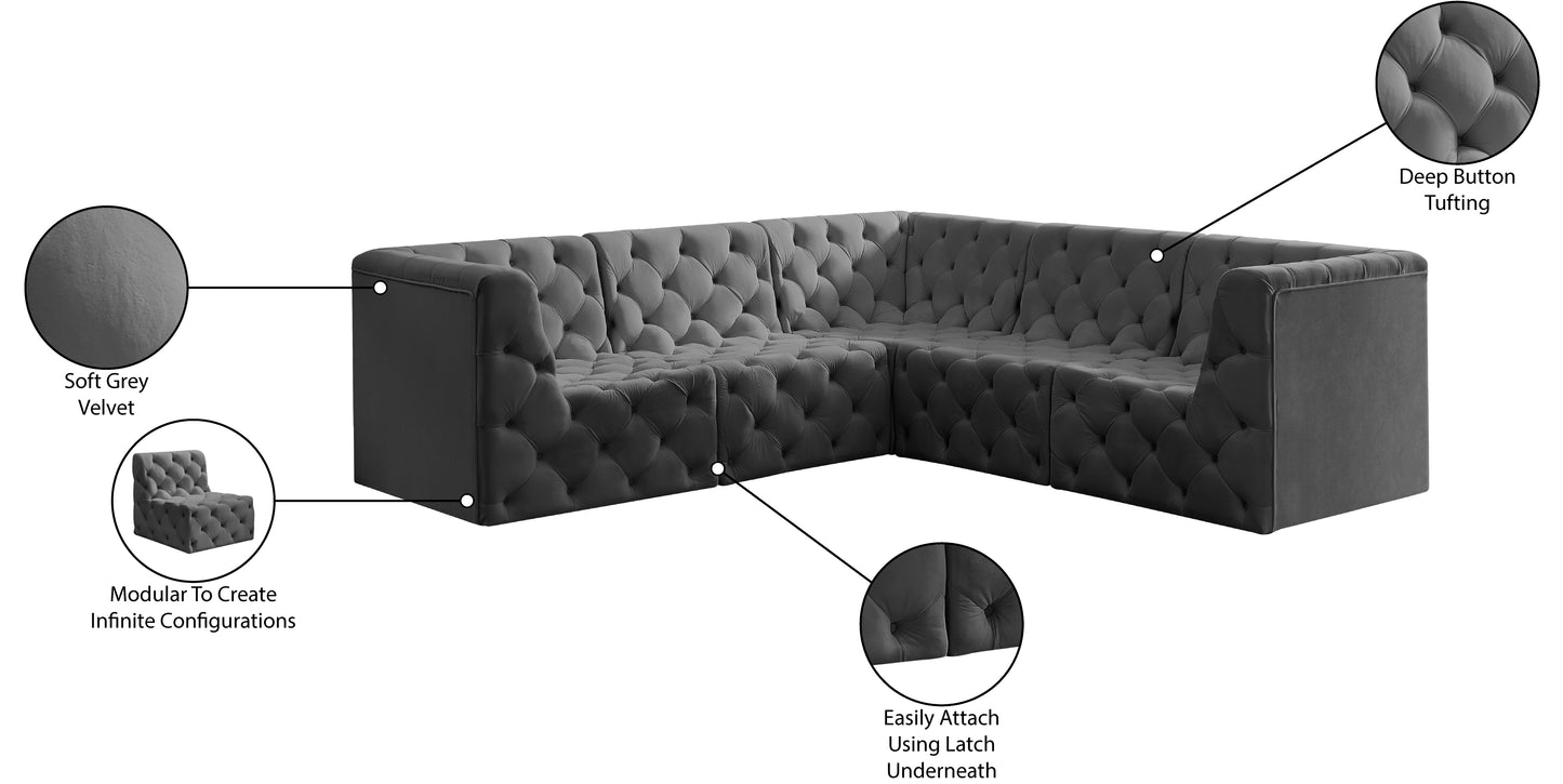 luna grey velvet modular sectional sec5c