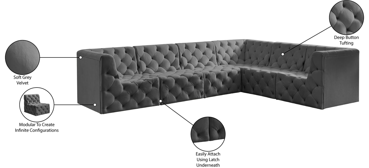 luna grey velvet modular sectional sec6a