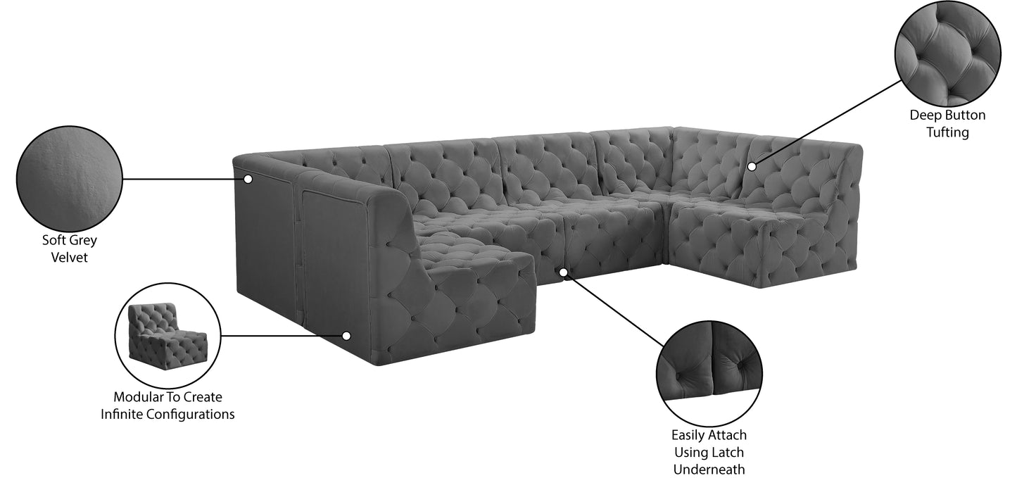 luna grey velvet modular sectional sec6b