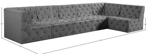 Faye 157" Grey Velvet Upholstered Sectional, 6-Piece
