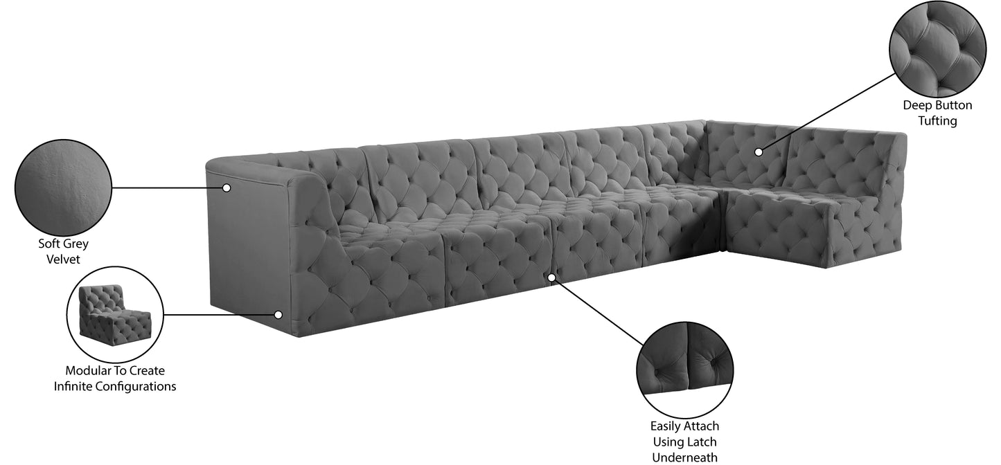 luna grey velvet modular sectional sec6c