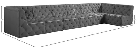 Faye 186" Grey Velvet Upholstered Sectional, 7-Piece