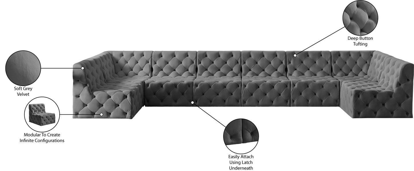 luna grey velvet modular sectional sec8b