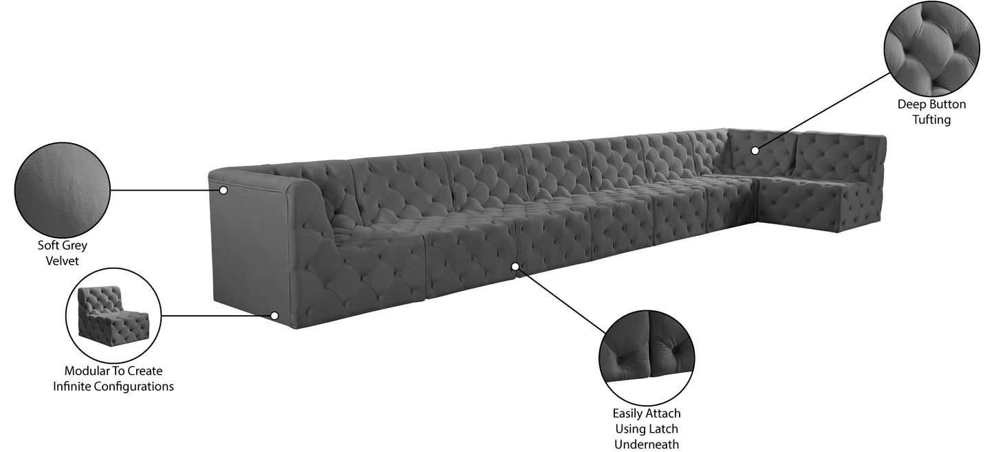 luna grey velvet modular sectional sec8c