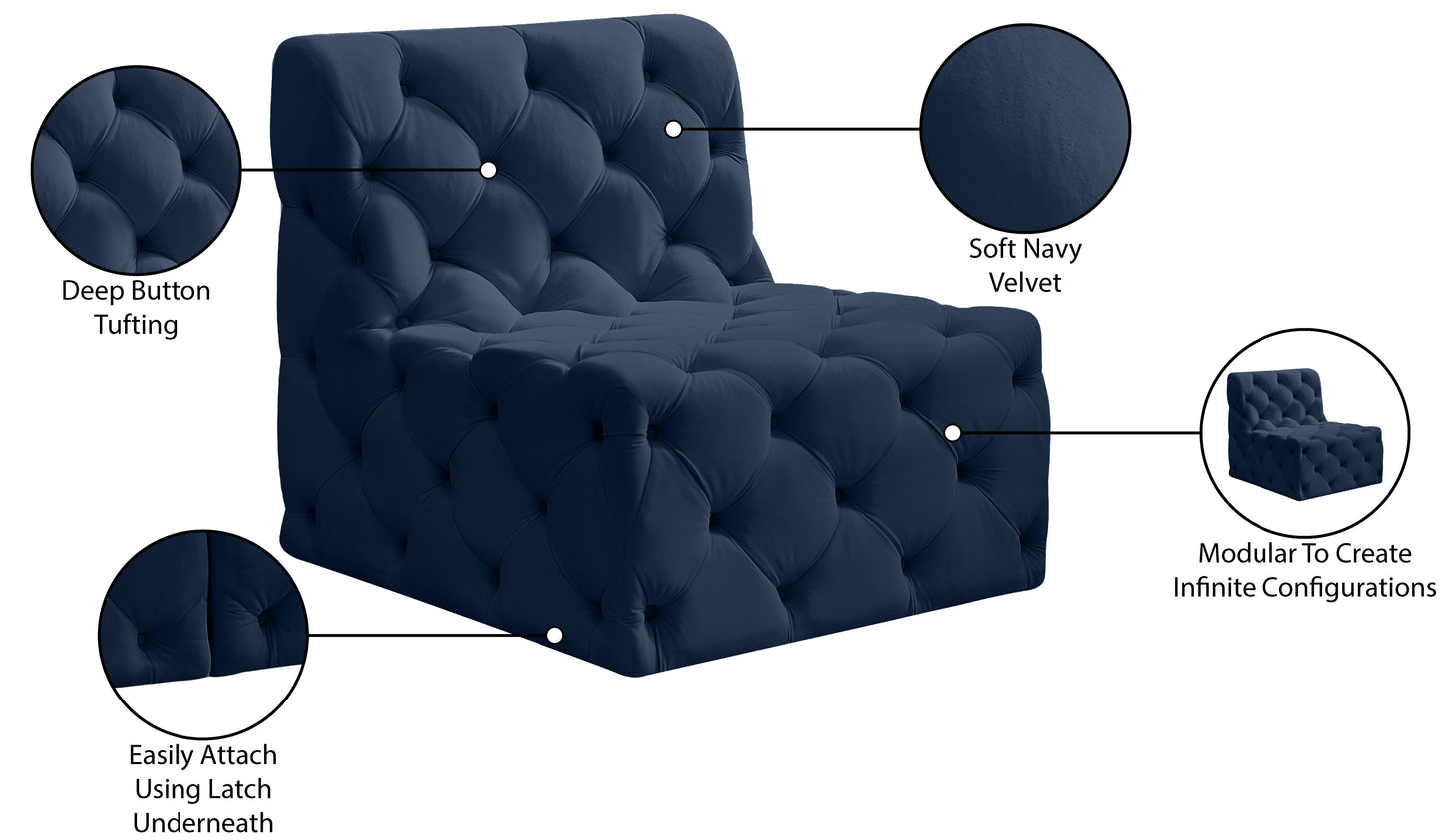 luna navy velvet armless chair armless