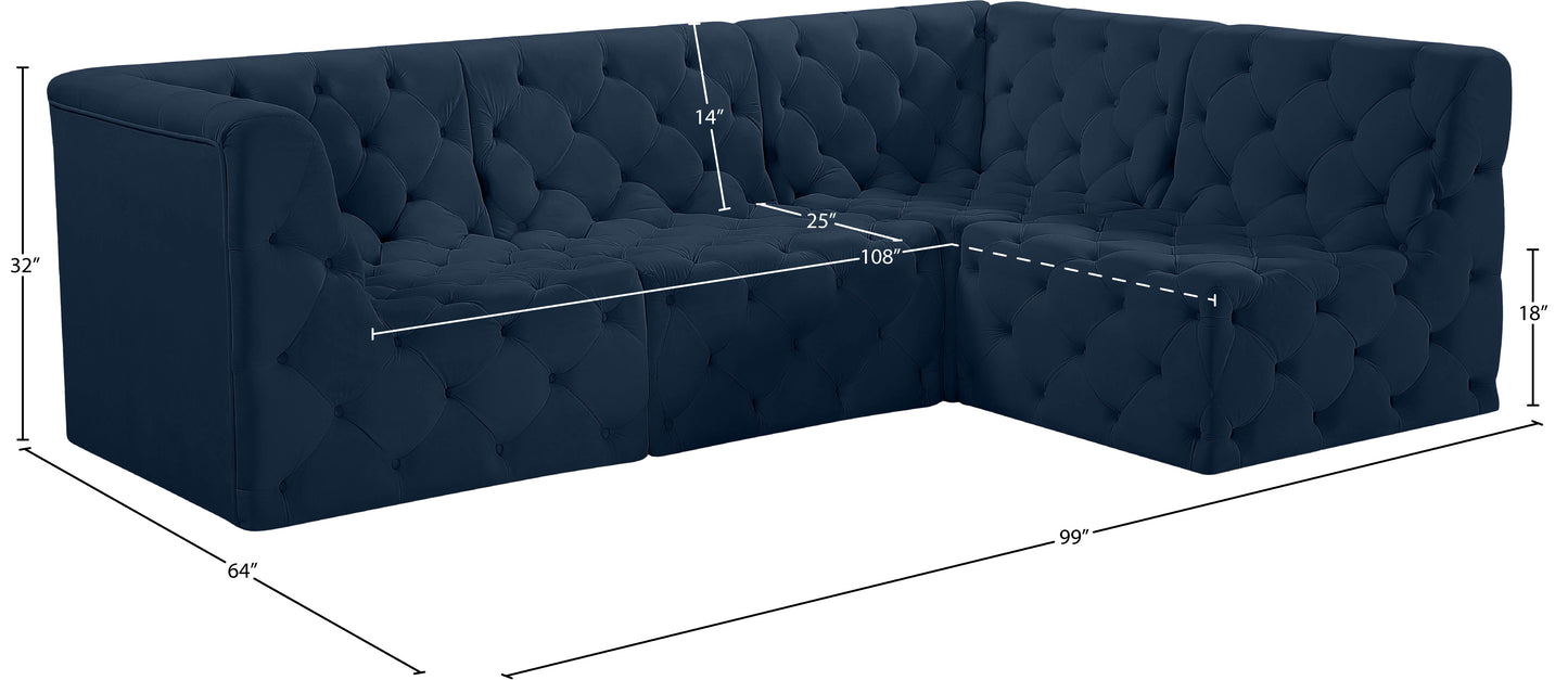 luna navy velvet modular sectional sec4a