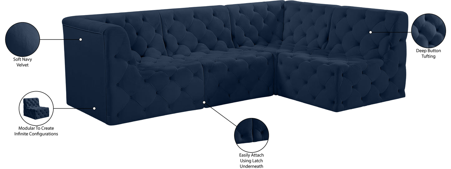 luna navy velvet modular sectional sec4a