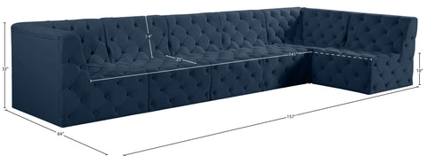 Faye 157" Navy Velvet Upholstered Sectional, 6-Piece