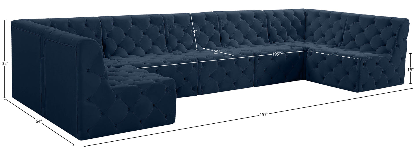 luna navy velvet modular sectional sec7a