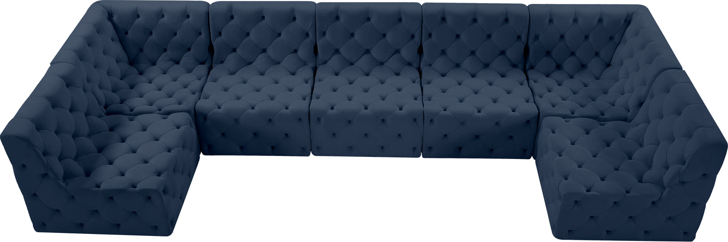 luna navy velvet modular sectional sec7a