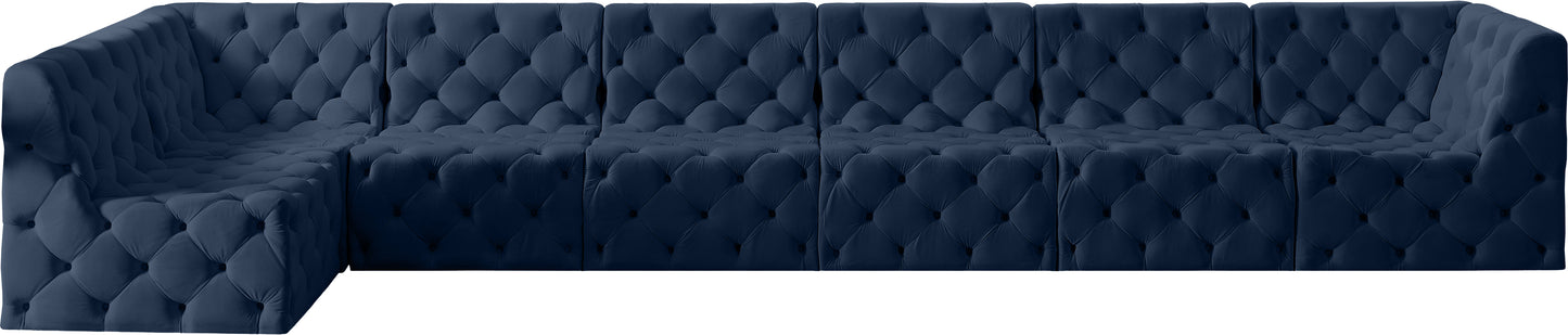 luna navy velvet modular sectional sec7b