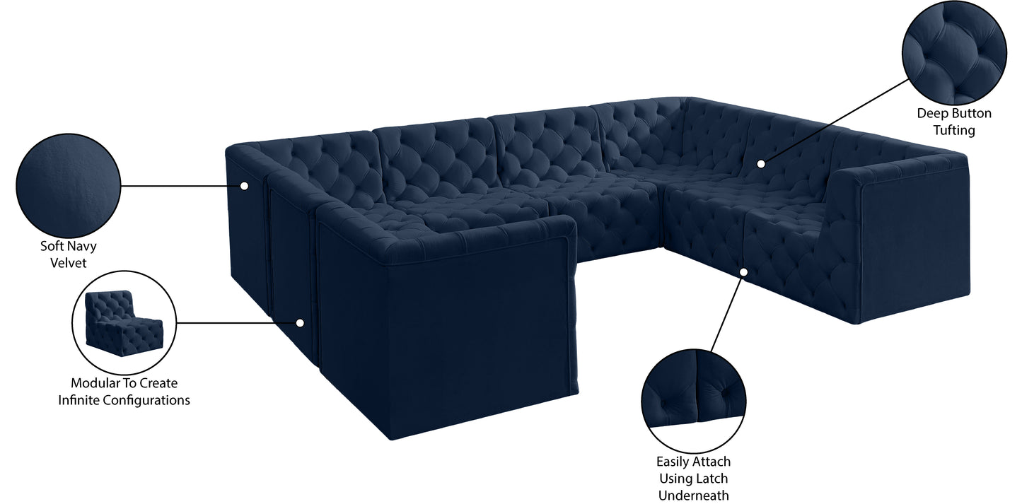 luna navy velvet modular sectional sec8a