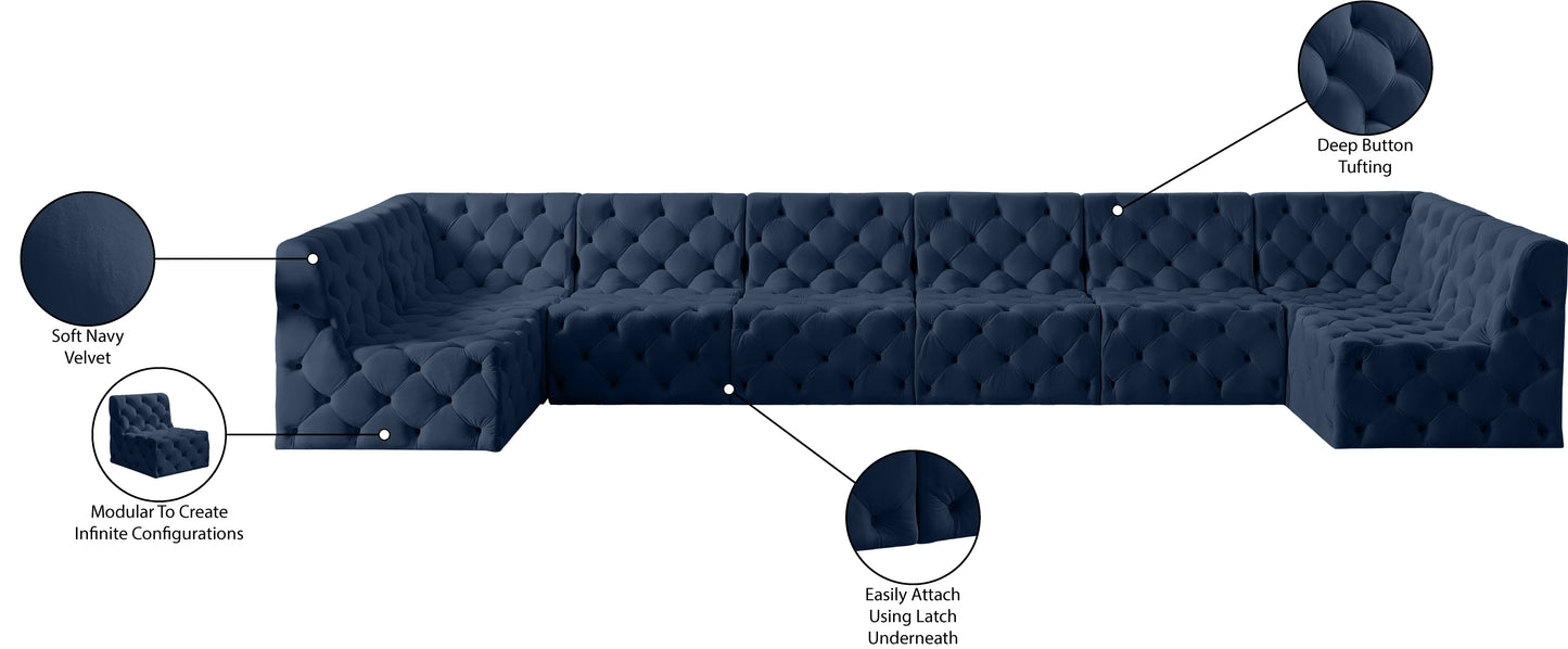 luna navy velvet modular sectional sec8b