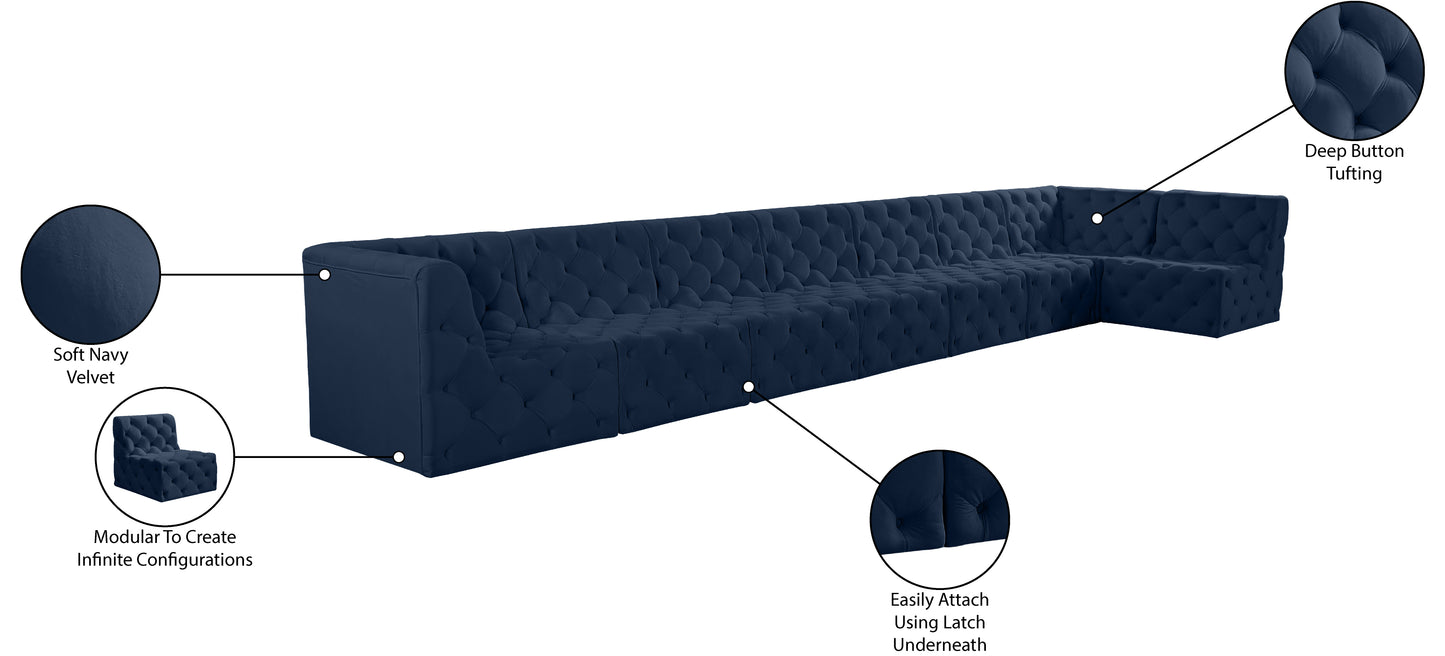 luna navy velvet modular sectional sec8c