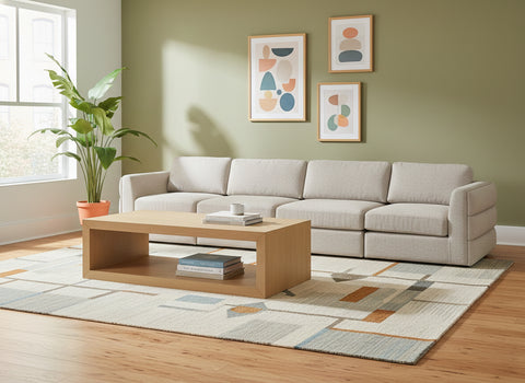 Celeste 152" Beige Linen Textured Fabric Upholstered Sofa, 4-Piece