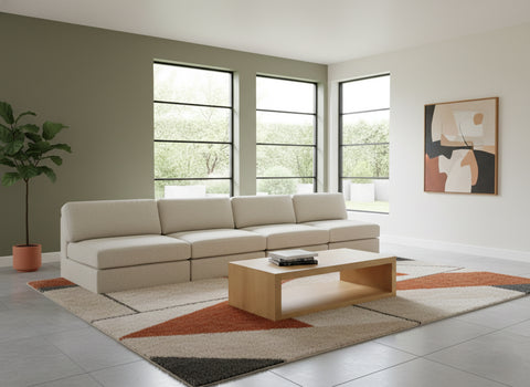 Celeste 152" Beige Linen Textured Fabric Upholstered Armless Sofa, 4-Piece
