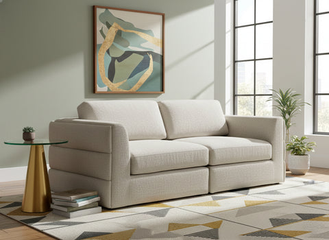 Celeste 76" Beige Linen Textured Fabric Upholstered Sofa, 2-Piece