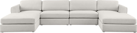 Barlow Beige Durable Linen Textured Fabric Modular Sectional Sec6C