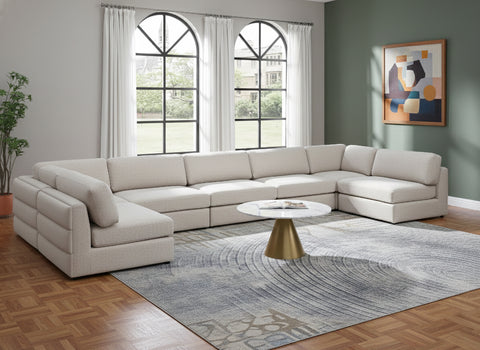 Celeste 190" Beige Linen Textured Fabric Upholstered Sectional, 7-Piece