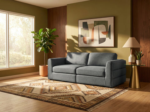 Celeste 76" Grey Linen Textured Fabric Upholstered Sofa, 2-Piece