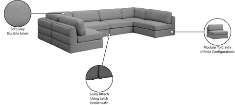 Barlow Grey Durable Linen Textured Fabric Modular Sectional Sec6B
