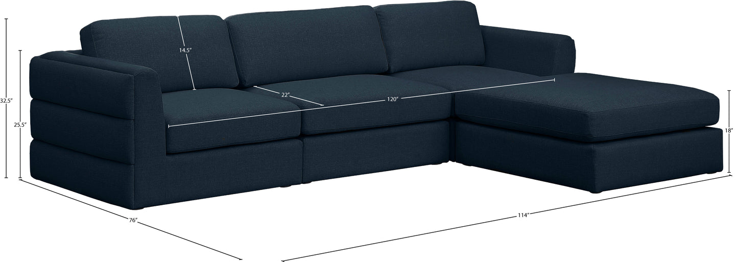 barlow navy durable linen textured fabric modular sectional sec4a