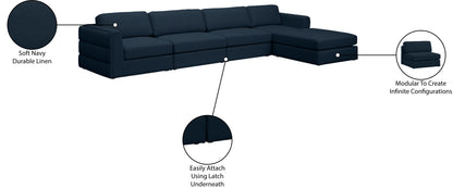 Barlow Navy Durable Linen Textured Fabric Modular Sectional Sec5A