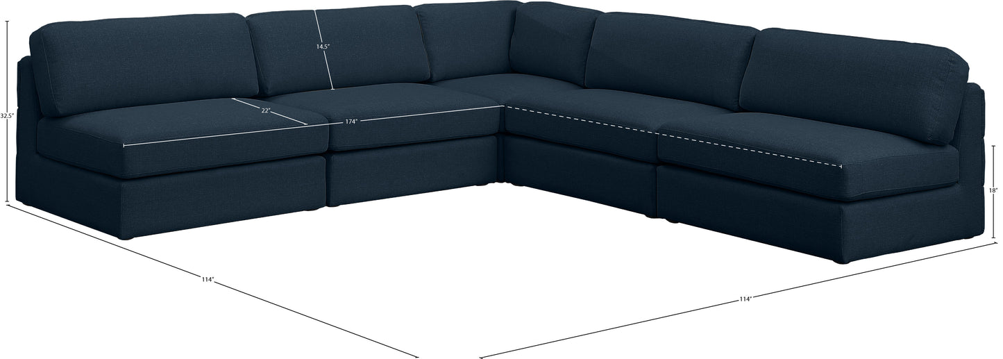 barlow navy durable linen textured fabric modular sectional sec5c