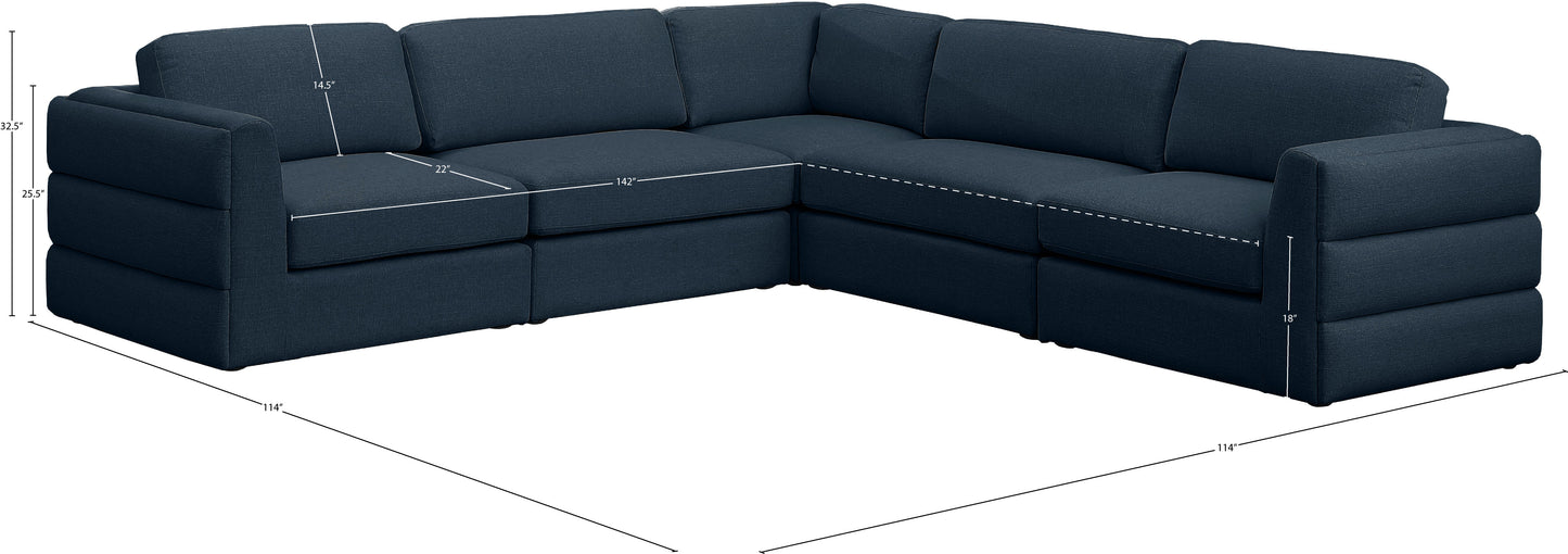 barlow navy durable linen textured fabric modular sectional sec5d