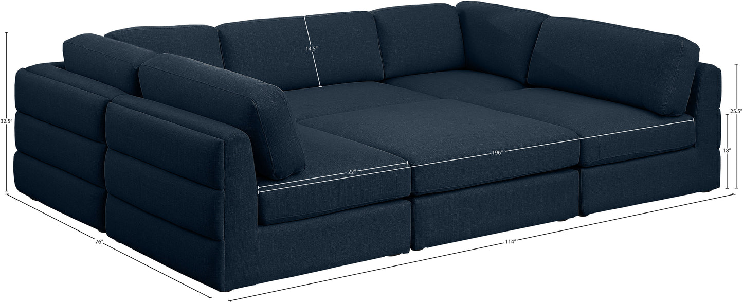 barlow navy durable linen textured fabric modular sectional sec6a