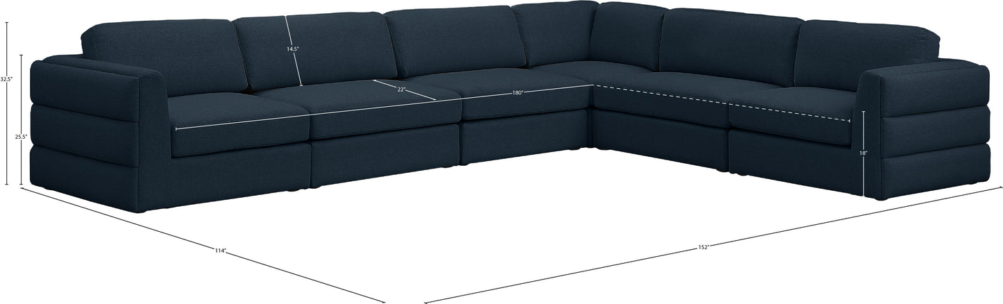 barlow navy durable linen textured fabric modular sectional sec6d