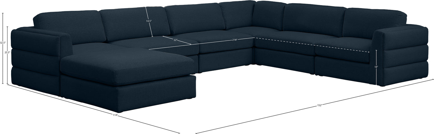 barlow navy durable linen textured fabric modular sectional sec7a