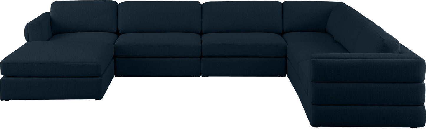 barlow navy durable linen textured fabric modular sectional sec7a