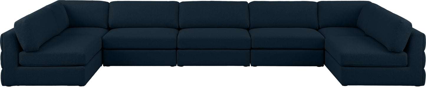 barlow navy durable linen textured fabric modular sectional sec7b