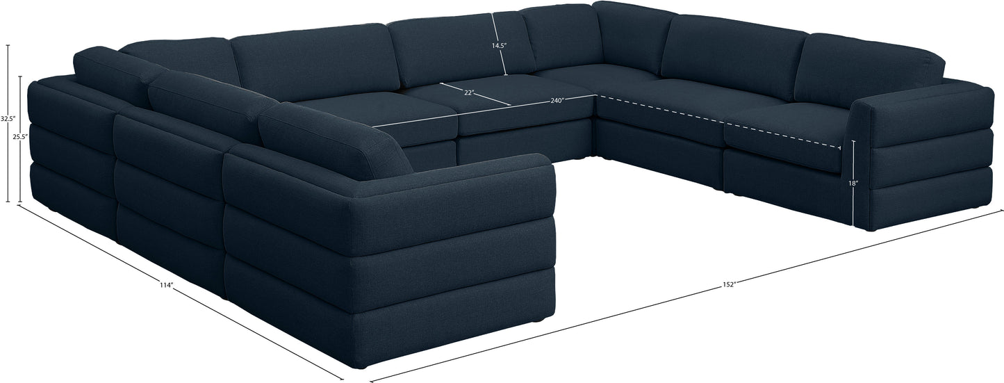 barlow navy durable linen textured fabric modular sectional sec8a