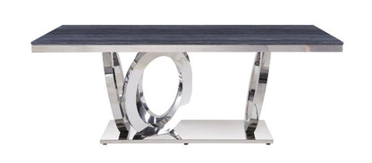 Faustine Dining Table, Gray Printed Faux Marble Top & Mirrored Silver Finish