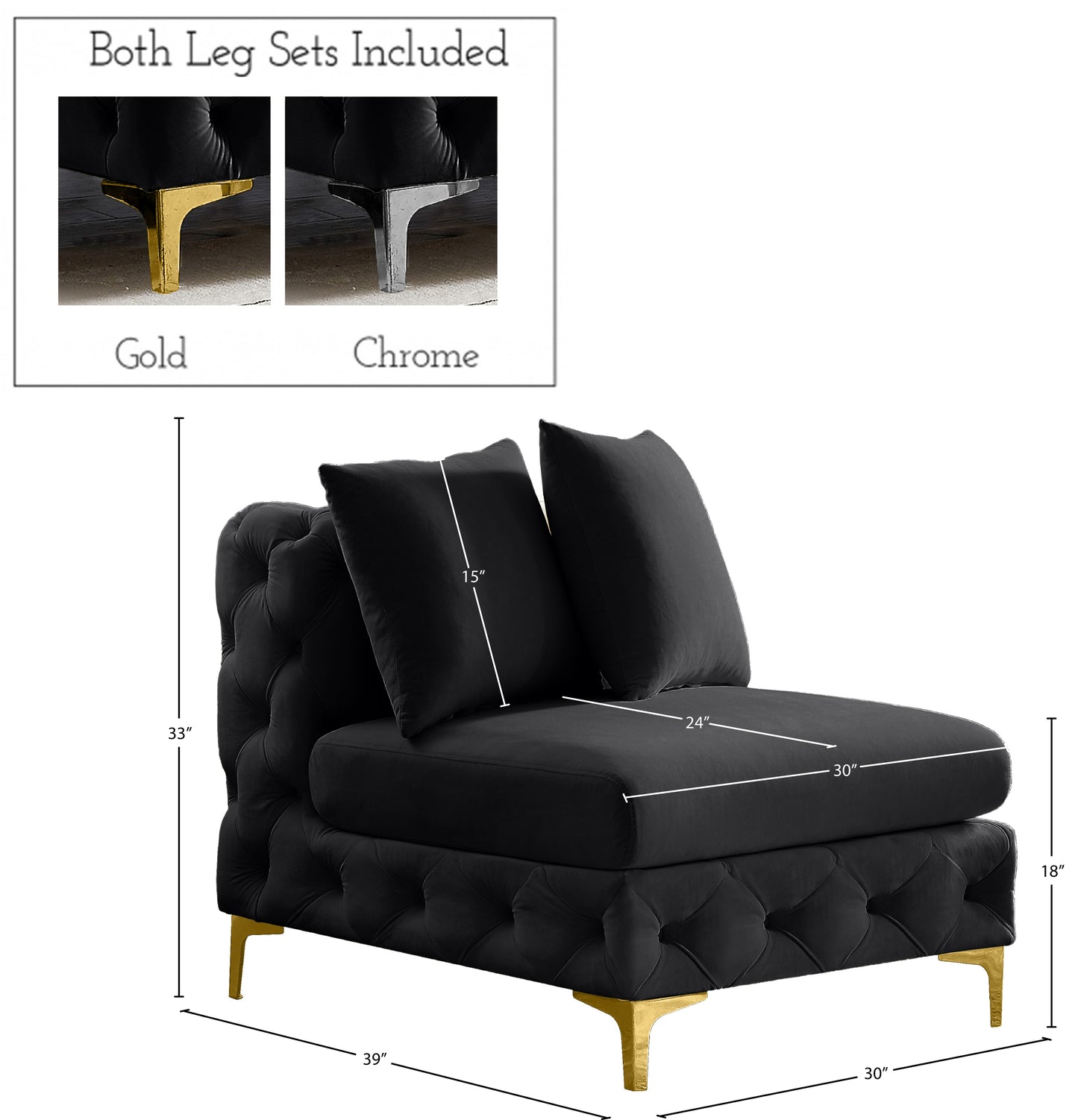 westmount black velvet armless chair armless