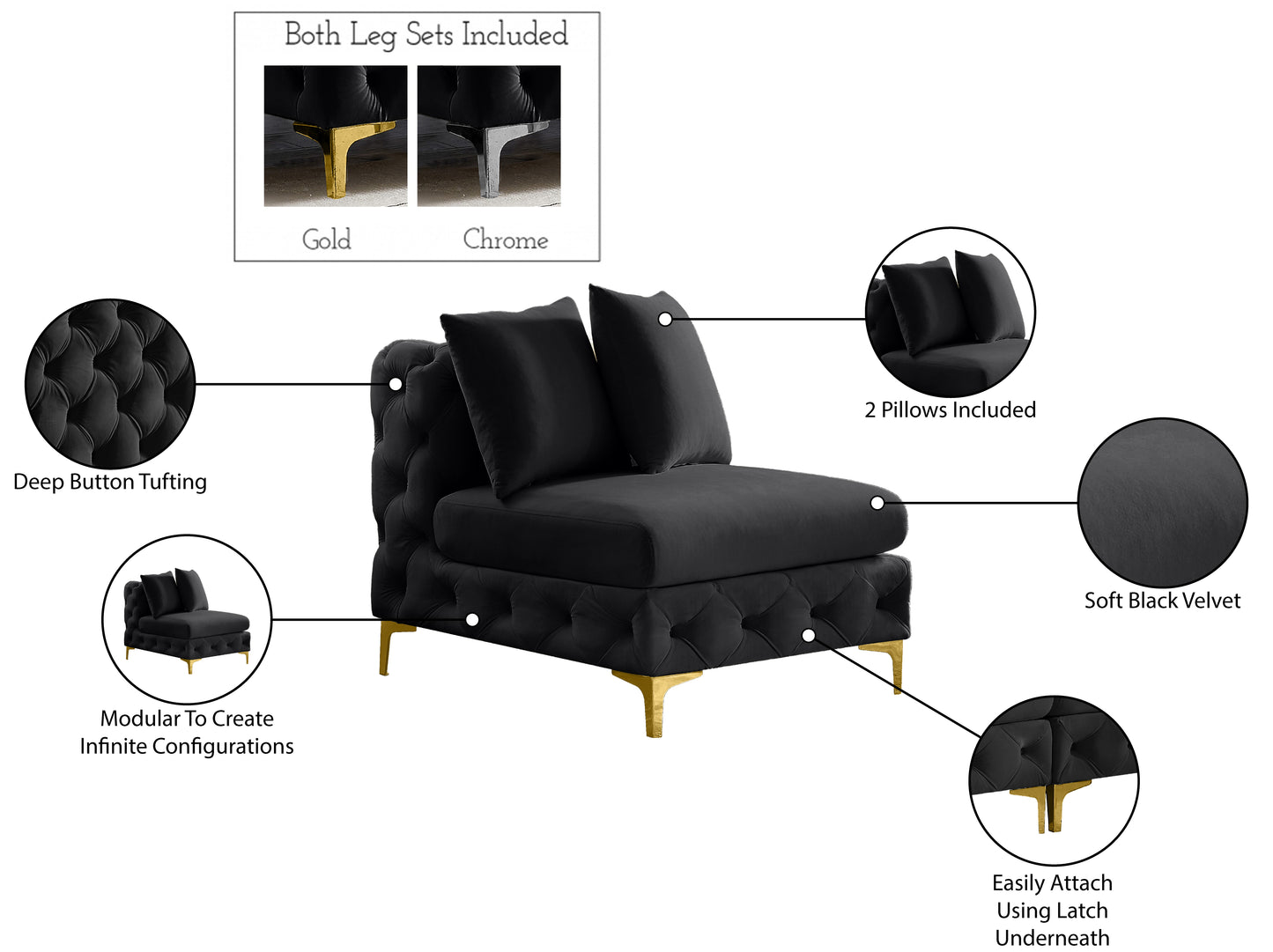 westmount black velvet armless chair armless