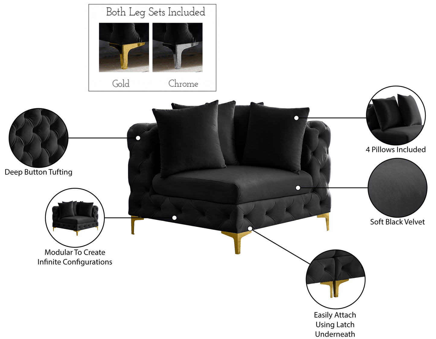 westmount black velvet corner chair corner