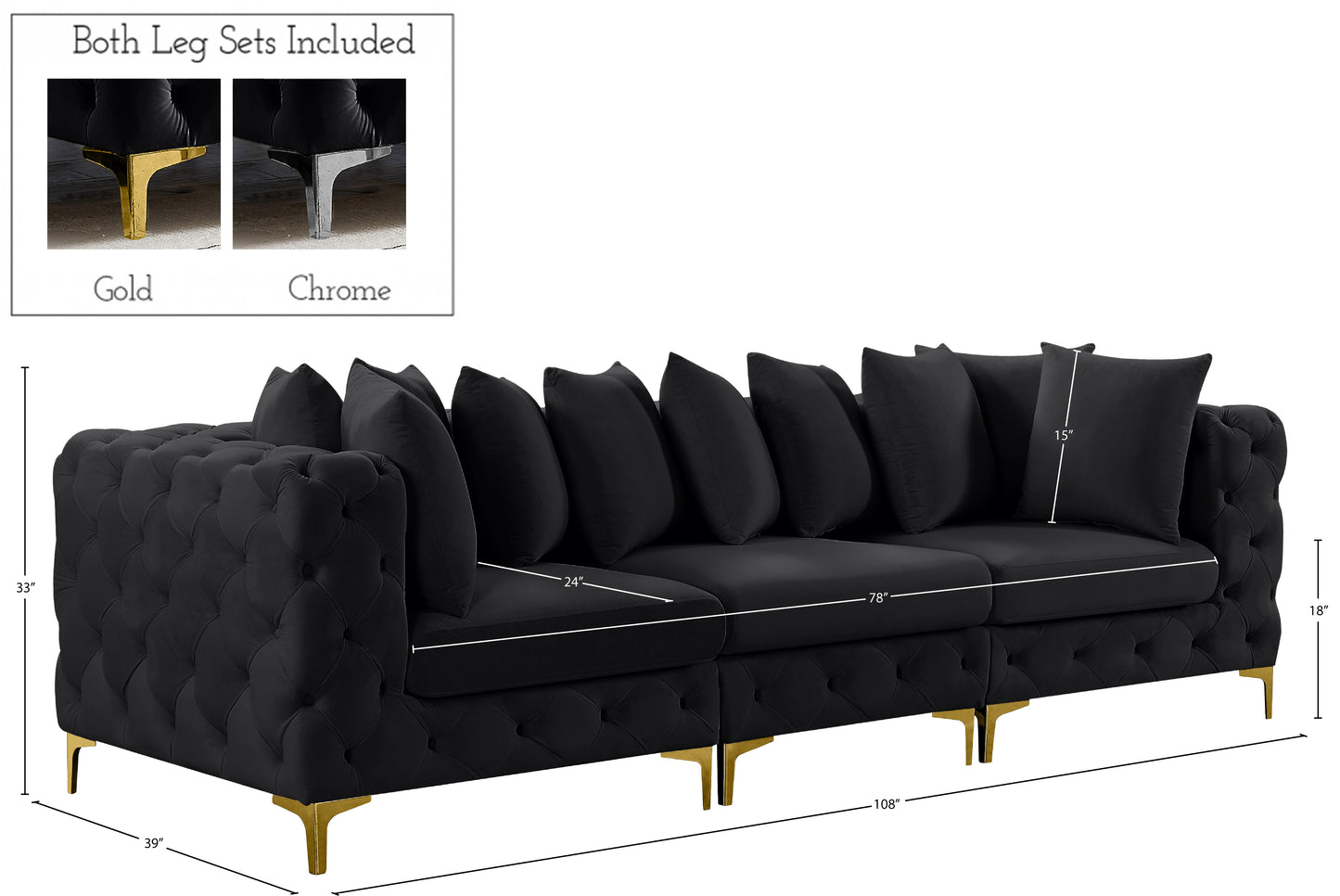 westmount black velvet modular sofa s108