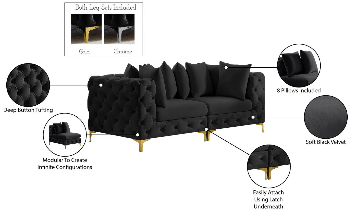 westmount black velvet modular sofa s78