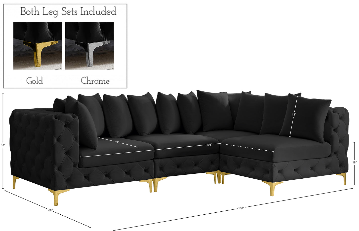 westmount black velvet modular sectional sec4a