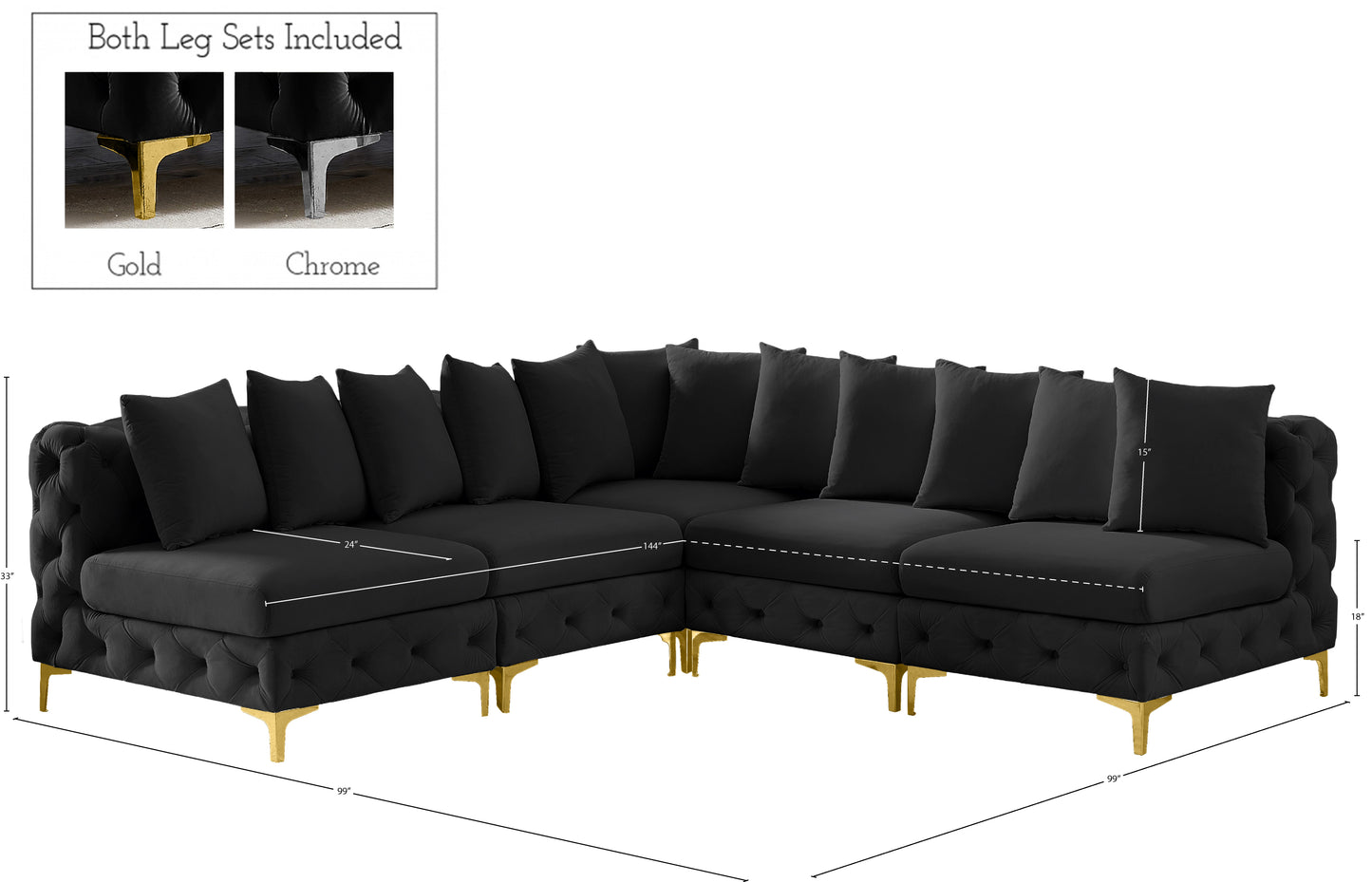 westmount black velvet modular sectional sec5b