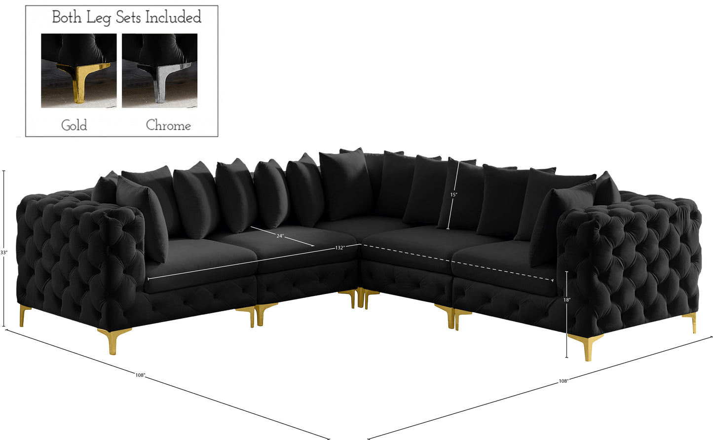 westmount black velvet modular sectional sec5c