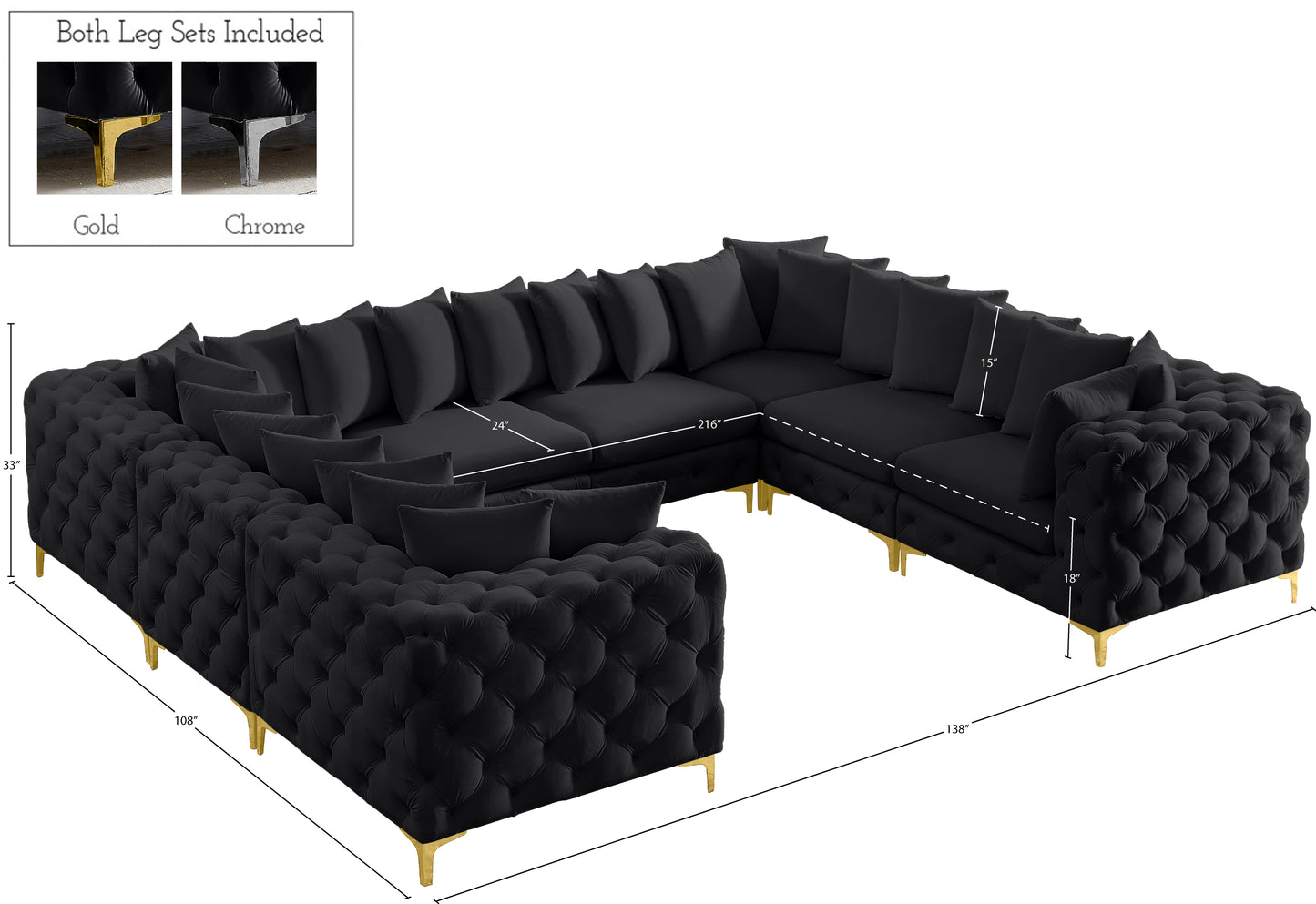 westmount black velvet modular sectional sec8a