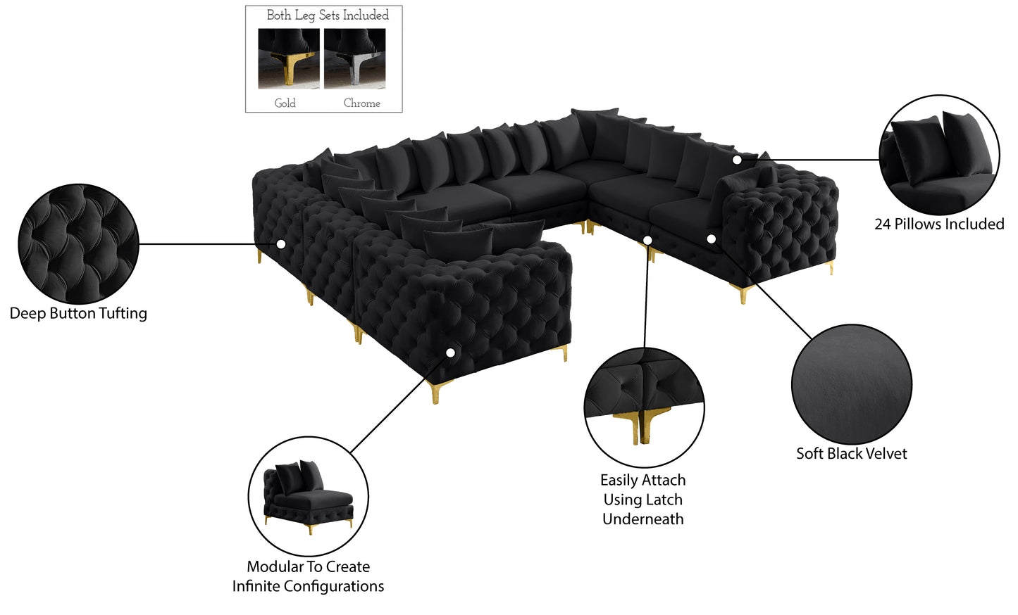 westmount black velvet modular sectional sec8a