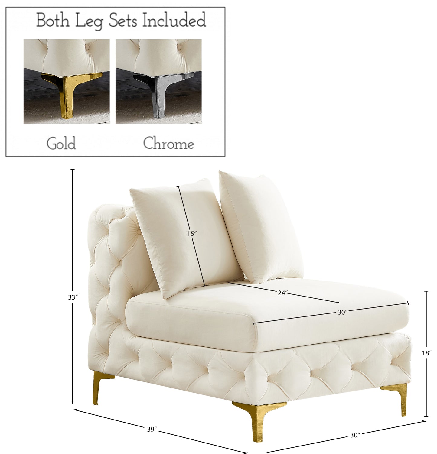 westmount cream velvet armless chair armless