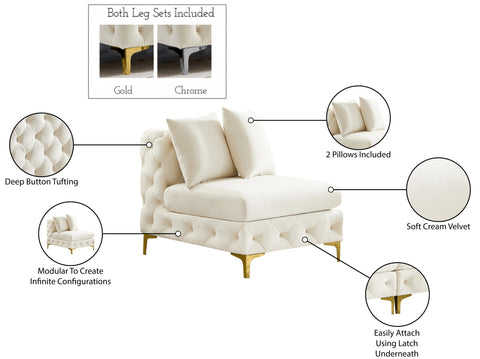 Westmount Cream Velvet Armless Chair Armless