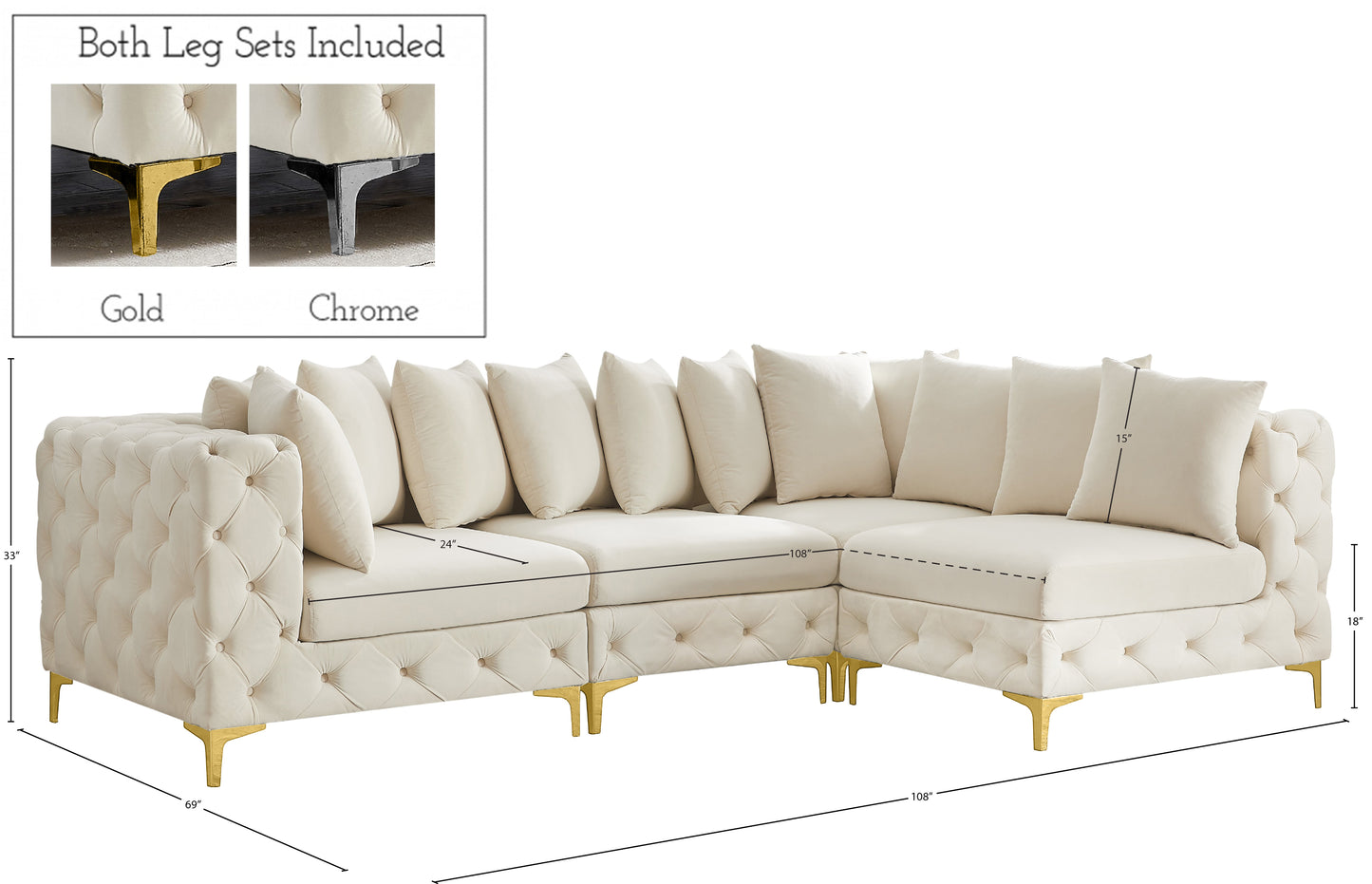 westmount cream velvet modular sectional sec4a